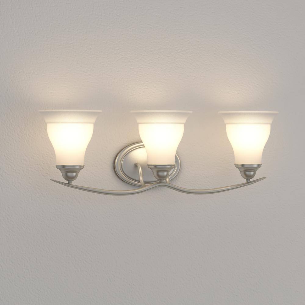 Trinity Brushed Nickel 3-Light Vanity Fixture with Etched Glass Shades