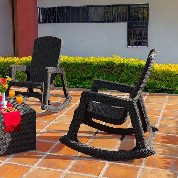 Espresso Plastic Outdoor Rocking Chair - 2 Piece Set ETNA-WEN -2PK