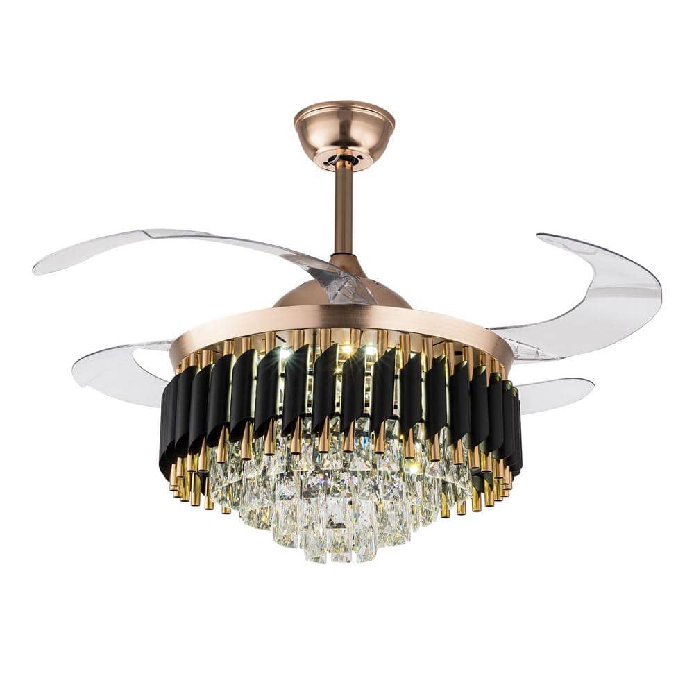 OUKANING 36 in. Indoor Gold Modern Crystal Retractable