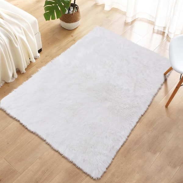 White 3 ft. x 5 ft. Rectangle Area Rug with Non-Slip