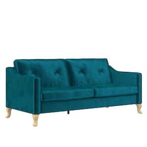 Tess 74 in. Green Velvet Velvet 2-Seat Loveseat with Soft Pocket Coil Cushions