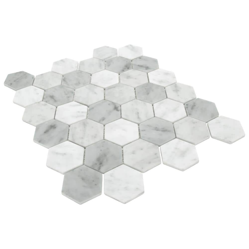 White Carrara Hexagon Matte Recycled Glass Mosaic Tile