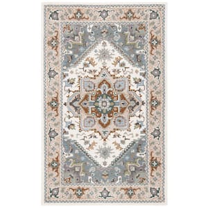 Heritage Ivory/Light Blue 6 ft. x 9 ft. Border Floral Medallion Area Rug