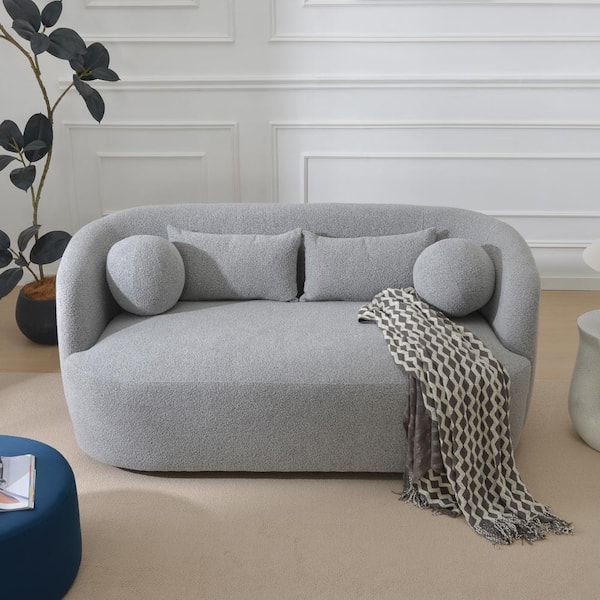 KINWELL Light Gray 68 in. W Boucle Polyester Upholstered 2-Seats Loveseat with Pillows