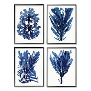 Indigo Blue Ocean Plants Coastal Kelp Stellar Design Studio 4-Piece Framed Print Nature Texturized Art 11 in. x 14 in.