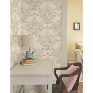 Pink and Chartreuse Cottontail Toile Paper Peel and Stick Matte Wallpaper
