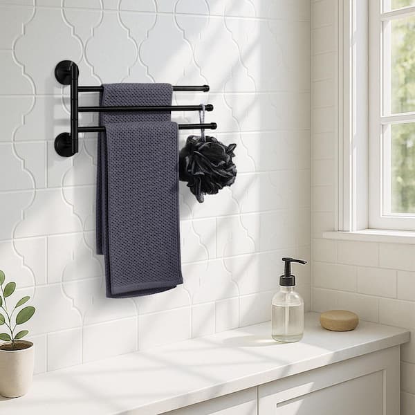 13.2 in. SUS 304 Stainless Steel Wall Mounted 3-Swivel Arms Towel Bar with Concealed Hardware in Matte Black