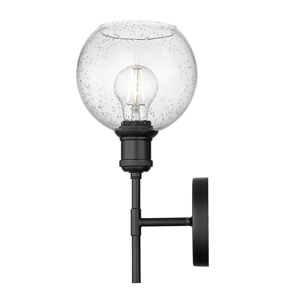 Matte Black Steel Wall Sconce with Seeded Glass Globe