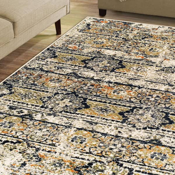 Superior Nysa Vintage Floral Rustic Indoor Area Rug, Cream, 5' x 8