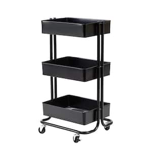 3-Tier Rolling Steel Storage Bin Utility Kitchen Cart with Wheels in Black