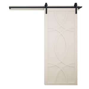 30 in. x 84 in. The Hollywood Off White Wood Sliding Barn Door with Hardware Kit in Black