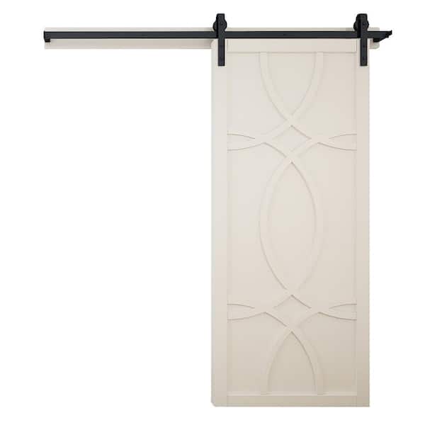 36 in. x 84 in. Hollywood Off White Wood Sliding Barn Door with Hardware Kit