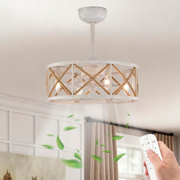 Heritage 12 in. 4-Light Indoor White/Wood Metal Downrod Type Caged Ceiling Fan for Bedroom Living Room Downrod Included