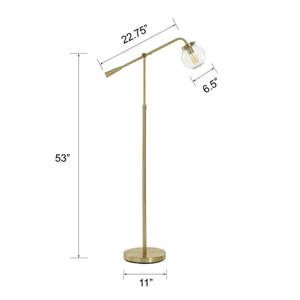 Reagan Antique Brass Adjustable Floor Lamp with Ribbed Glass Shade