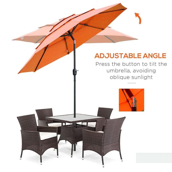 Tileon 9 ft. 3 Tiers Patio Umbrella Outdoor Market Umbrella with Crank,  Push Button Tilt for Deck, Backyard and Lawn in Orange HW-WYHDRA134 - The  Home Depot