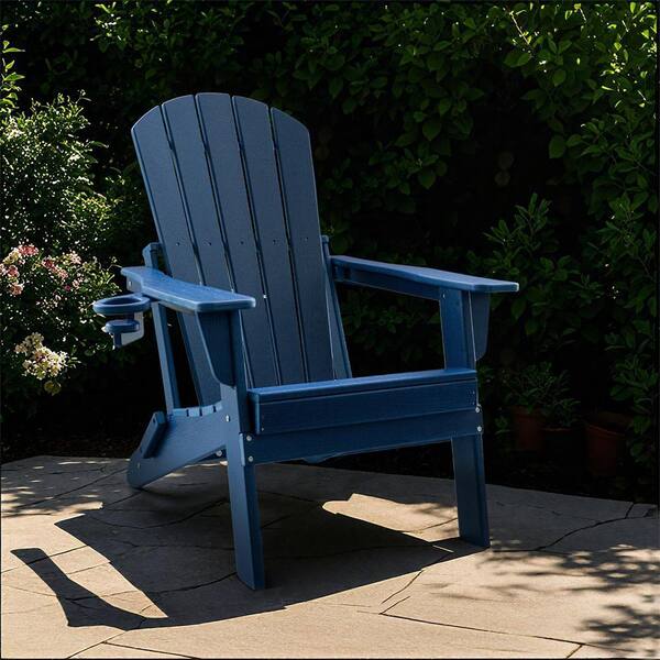 Upland HDPE Folding Adirondack Chair with Cup Holder, Weather