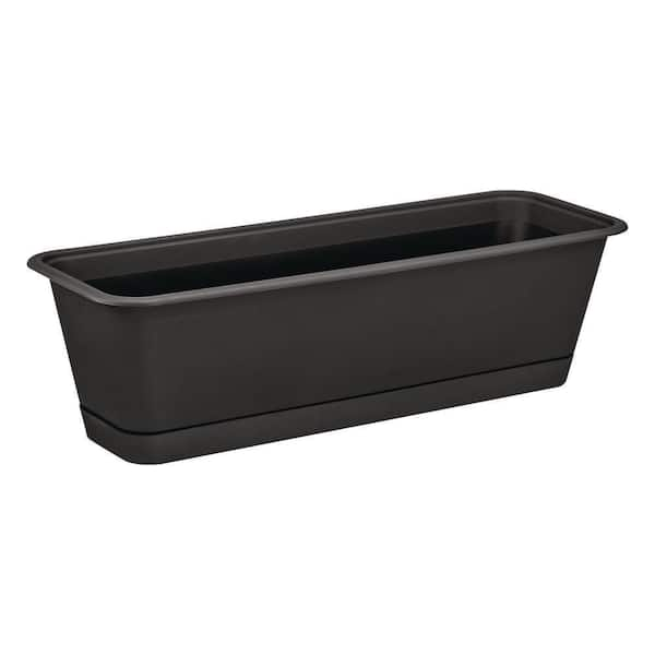 24 in. Antonella Black Plastic Rectangular Window Planter Box (24 in. L x 8.3 in. W x  6.8 in. H) with Drainage Hole