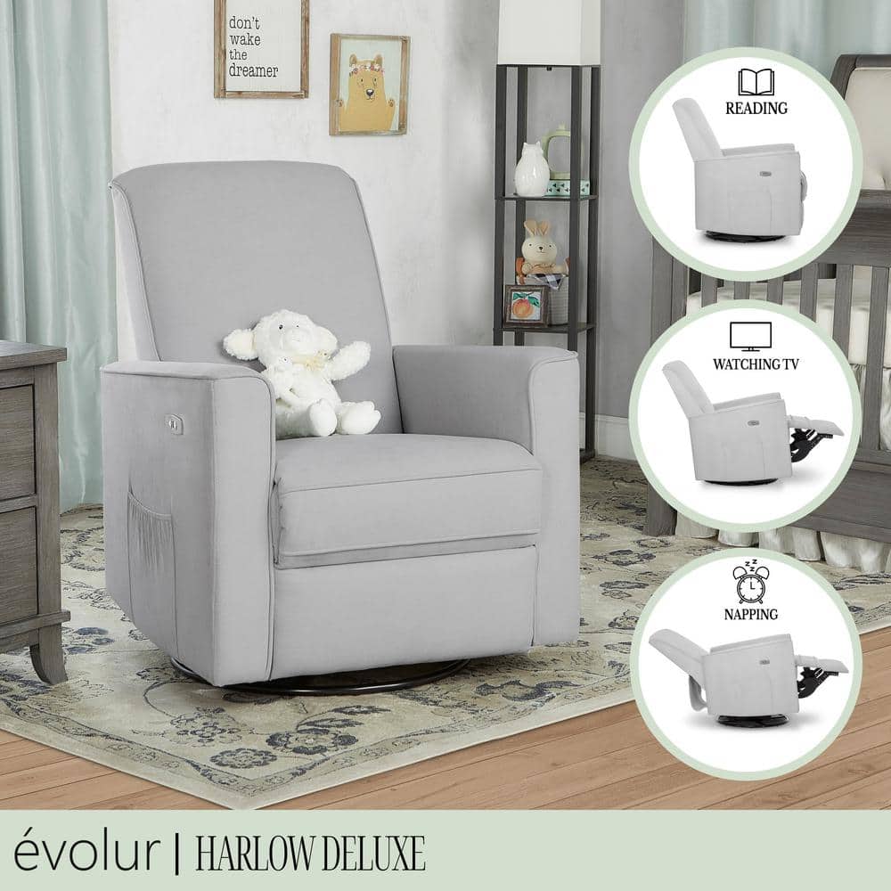 Harlow Deluxe 31" Gray Metal Swivel & Power Recliner with USB