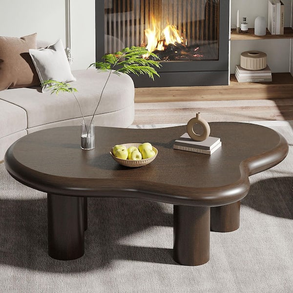 Allan 46.4 in. Brown Kidney-Shaped Engineered Wood Coffee Table with 4-Legs