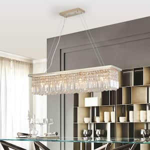 39.4 in. 8-Lights Gold Crystal Chandelier Raindrop Pendant Light Fixture for Kitchen Island Bar, E12, No Bulbs Included