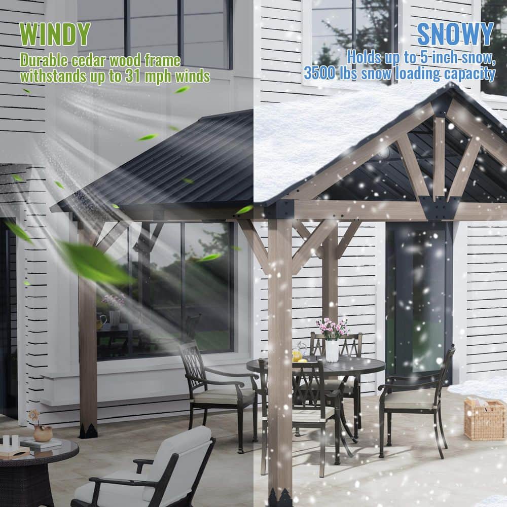 10'x12' Cedar Wood Frame Gazebo with Black Steel Gable Roof