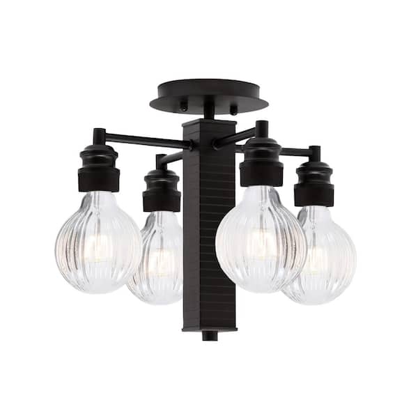 Unbranded Albany 13.75 in. 4-Light Espresso Contemporay Semi-Flush Mount with 4 Watt LED Bulb Shades No Bulbs Included