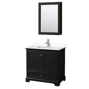 Deborah 36"W x 22"D Single Vanity in Dark Espresso w/ Cultured Marble Vanity Top in LightVein Carrara w/ Basin & Med Cab