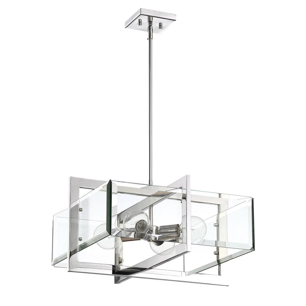 Ethan Beveled Glass 4-Light Pendant in Polished Nickel