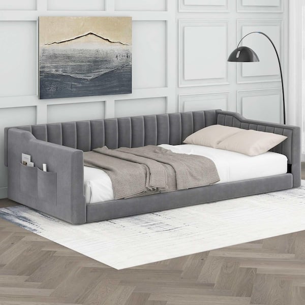 Gray Twin Size Daybed with Side Storage Pocket