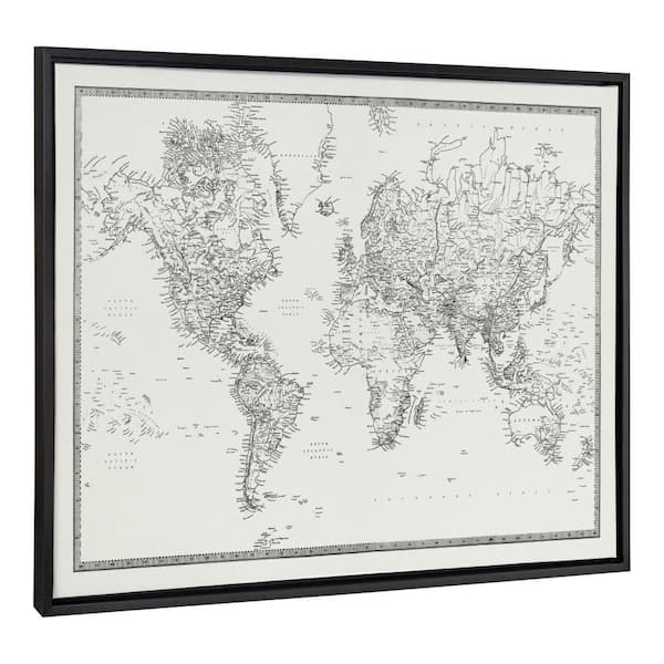 Sylvie "Vintage Black and White World Map" by The Creative Bunch Studio Black Framed Art Print 38 in. x 28 in.