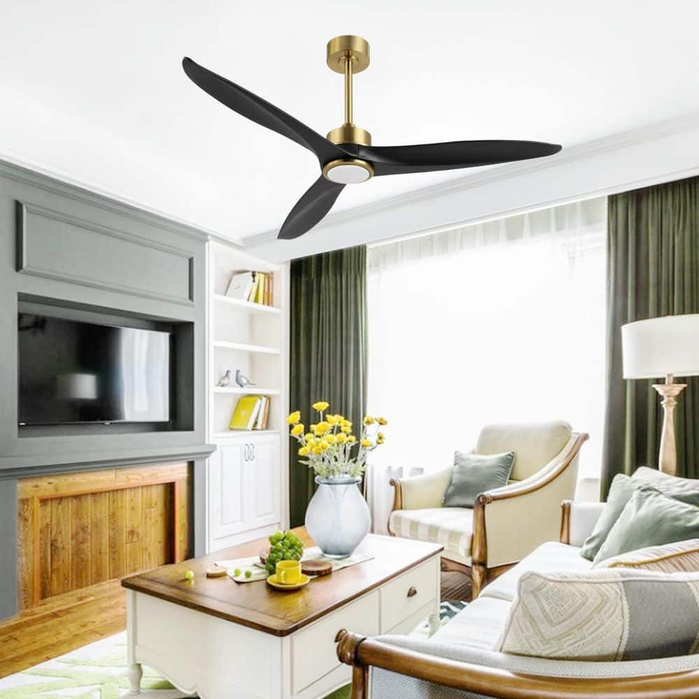 52-Inch Black and Gold Modern Ceiling Fan with LED Light and Remote