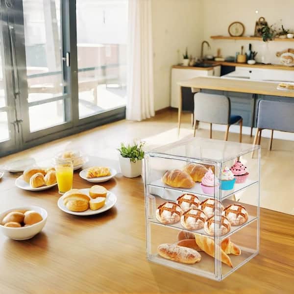 4-Layer Bread Box and Pastry Display Case for Kitchen Countertop, Home-baked Breads, Bagel Storage and Bread Holder