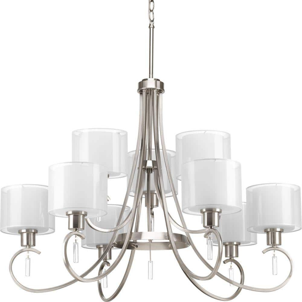 Progress Lighting Invite Collection 9-Light Brushed Nickel White Silk