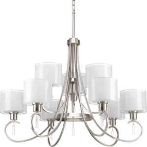Invite Collection 9-Light Brushed Nickel White Silk Mylar Shade New Traditional Chandelier Light