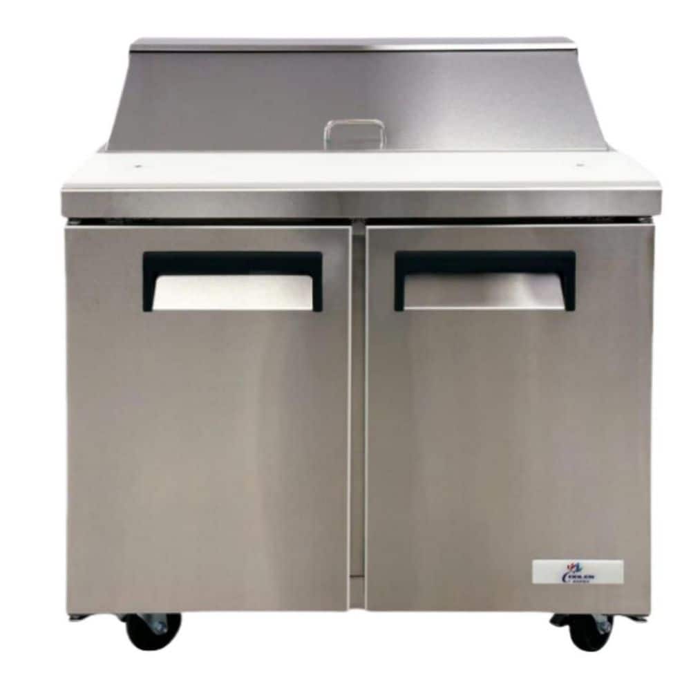 36 in. 9.68 cu. ft. Commercial NSF Top 2-Door mega top Sandwich Prep Table in Stainless Steel
