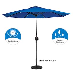 9 ft. Round 8 Rib Aluminum Market Bluetooth Solar Lighted Patio Umbrella in Royal Blue