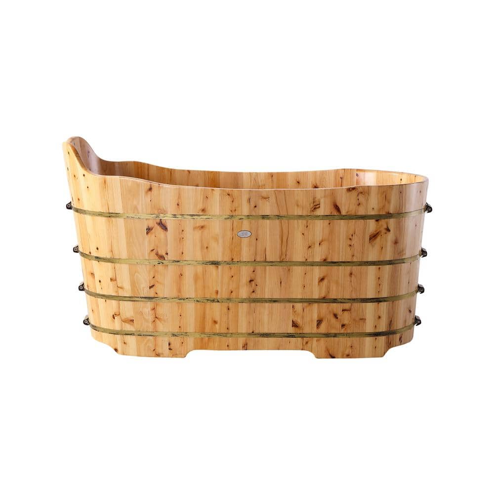 ALFI Brand 59'' Cedar Wood Freestanding Soaking Tub with Bench