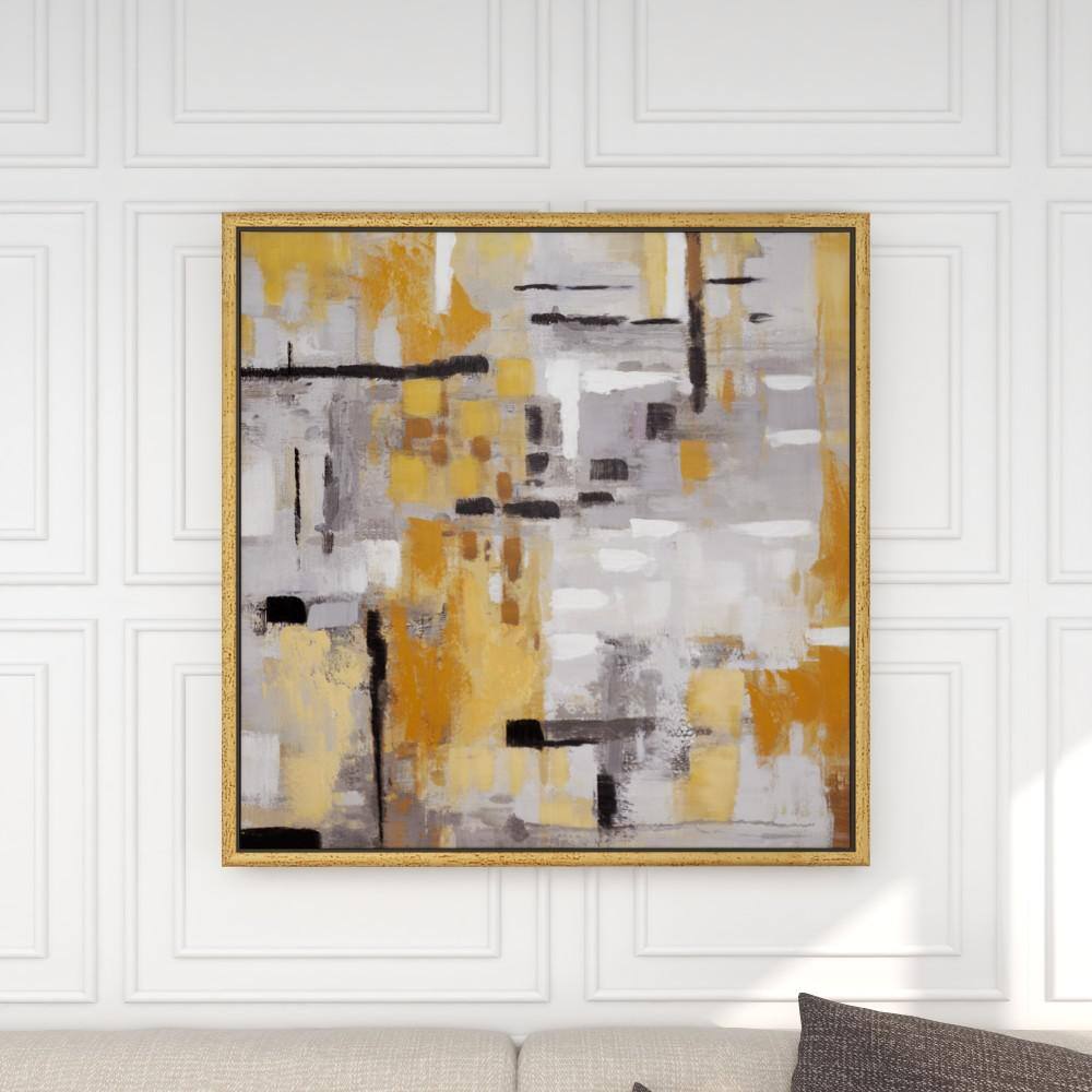 Gold and Gray Abstract Canvas Wall Art with Gold Frame, 40" x 40"