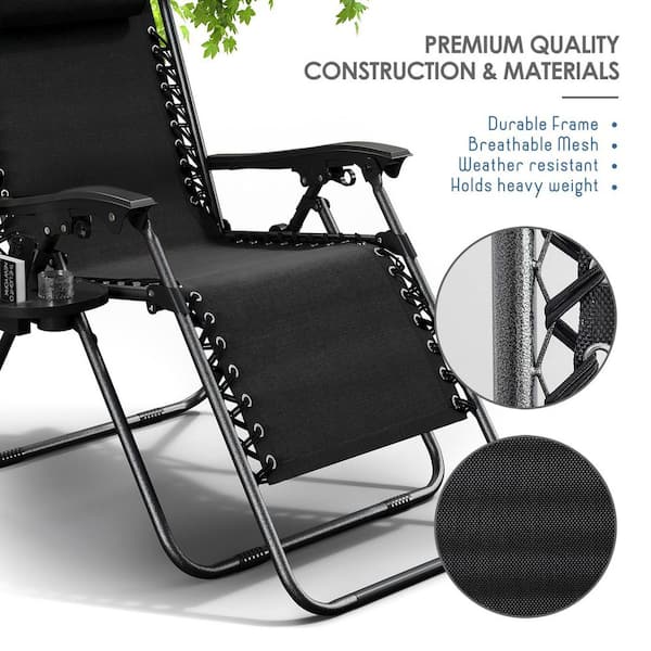 HEARTH & HARBOR 2-Piece Black Zero Gravity Chairs, Metal Outdoor