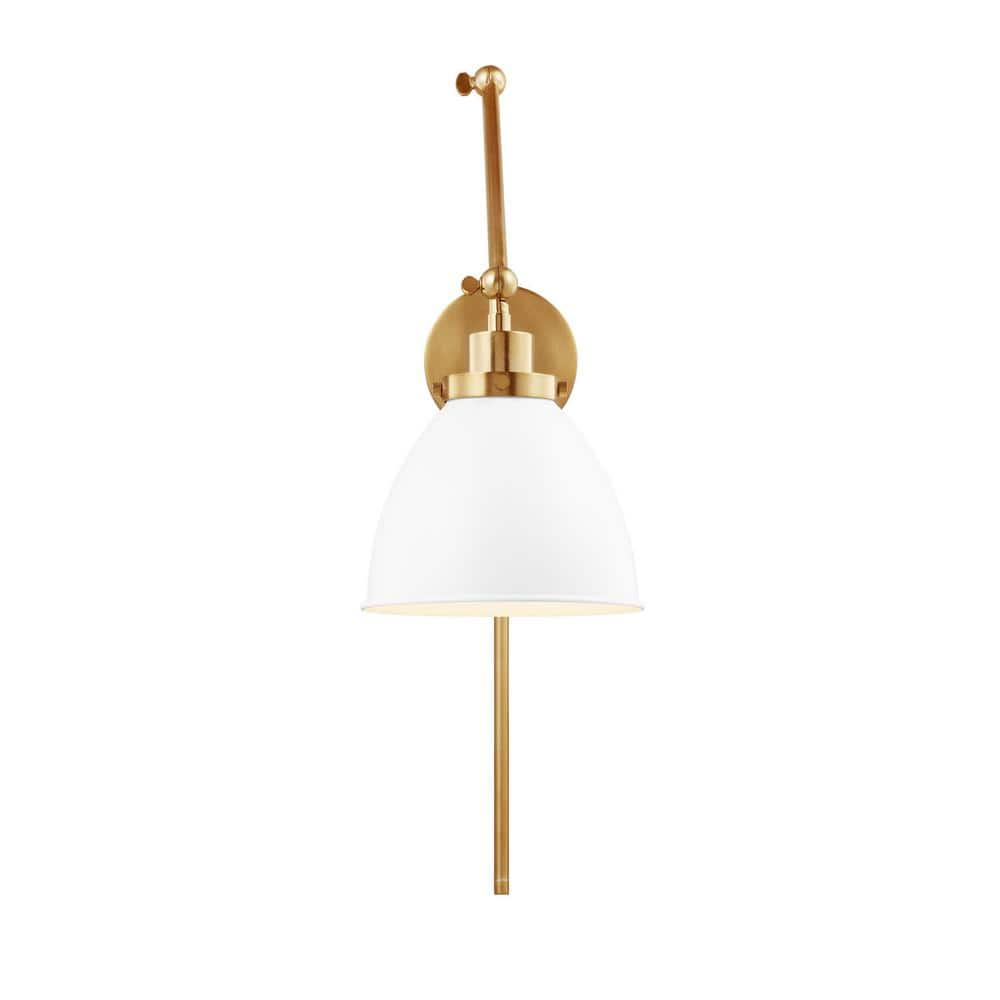 Matte White and Burnished Brass Adjustable Wall Sconce