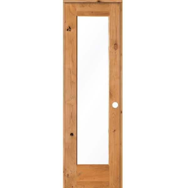 Krosswood Doors 24 in. x 80 in. Rustic Knotty Alder Left-Hand Full-Lite Clear Glass Clear Stain Solid Wood Single Prehung Interior Door