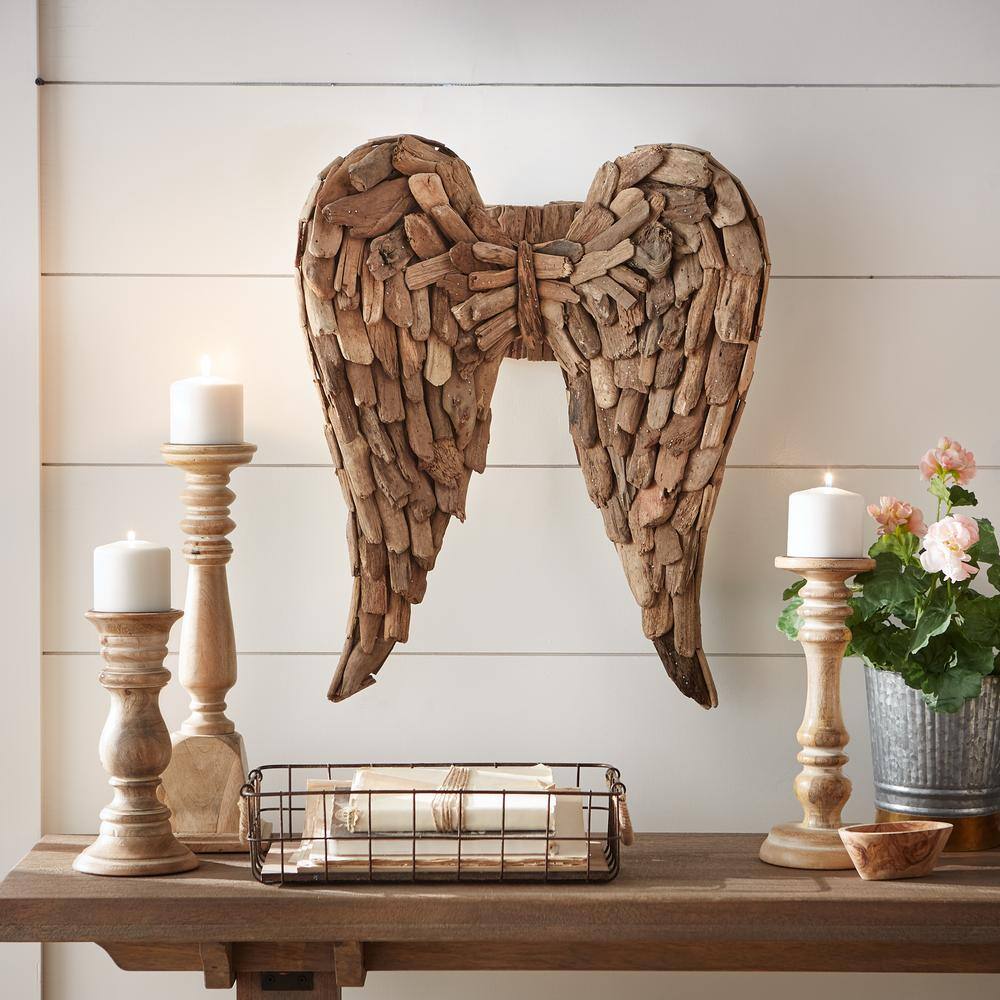 Natural Driftwood Angel Wings Vertical Wall Sculpture, 24" Height