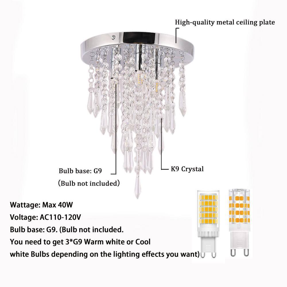 10.4" Silver Crystal Raindrop Flush Mount Ceiling Light