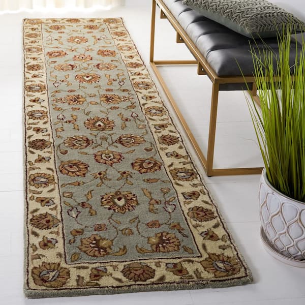 Total Performance 2 ft. x 9 ft. Light Blue/Ivory Floral Border Runner Rug