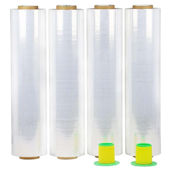 Industrial Clear Stretch Wrap Film 18 x 1200 ft. 72-Gauge with Plastic Handle Durable Self-Adhering for Packing 4-Pack