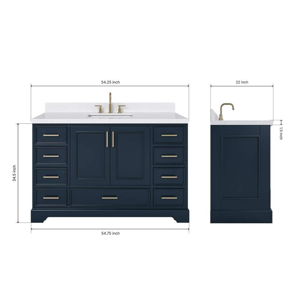Stafford 54" Midnight Blue Wood Vanity with White Quartz Top