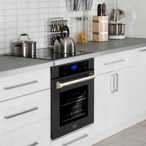 30 in. Autograph Edition Electric Single Wall Oven with Self Clean and True Convection in Black Stainless Steel and Gold