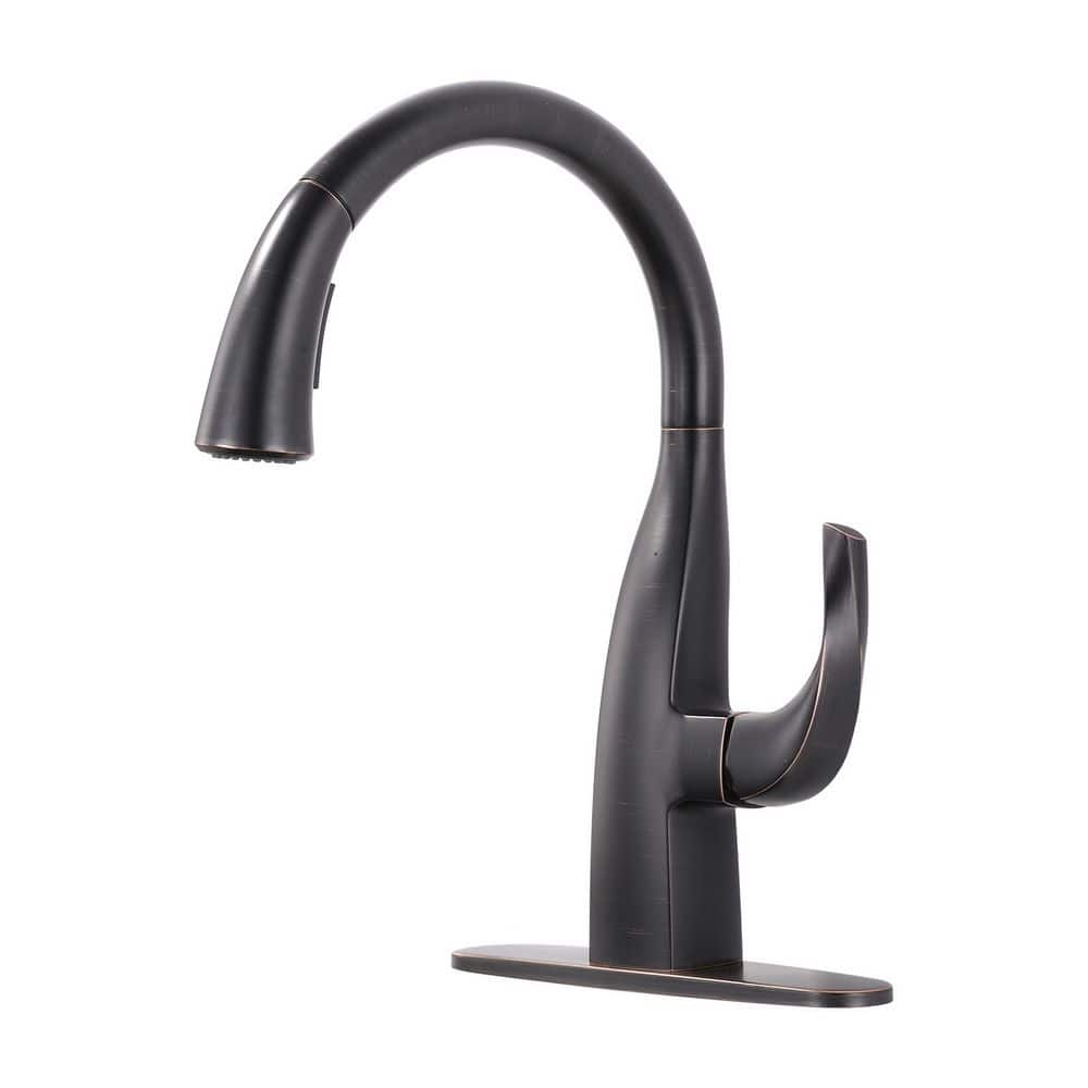 16 in. Single Handle Gooseneck 360° Swivel Pull-down Sprayer Kitchen Faucet with Deck Plate in Oil Rubbed Bronze price history on PriceWatchPro