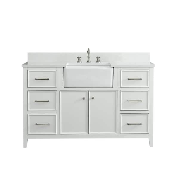 Casey 54 in. W x 22 in. D Bath Vanity in White with Engineered Stone Vanity Top in Ariston White with White Sink