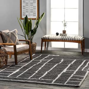 Krissy Machine Washable Gray 4 ft. x 6 ft. Abstract Wool Area Rug